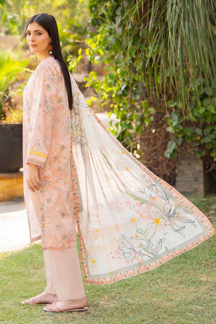 3 Pcs Unstitched Peach Lawn - SU25V17-S2 - JACQUARD CLOTHING