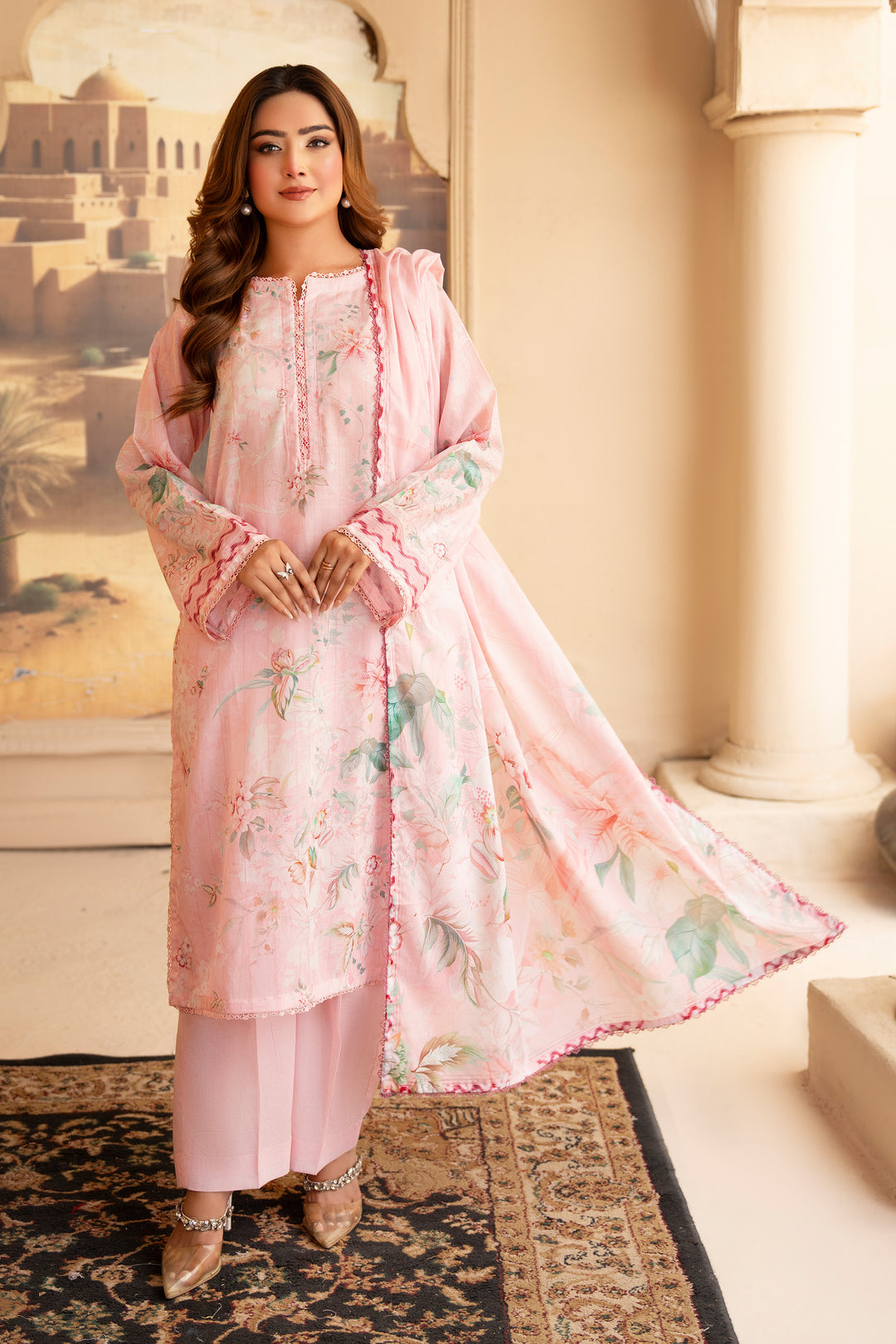 3 Pcs Unstitched Peach Lawn - SU25V19-S5 - JACQUARD CLOTHING