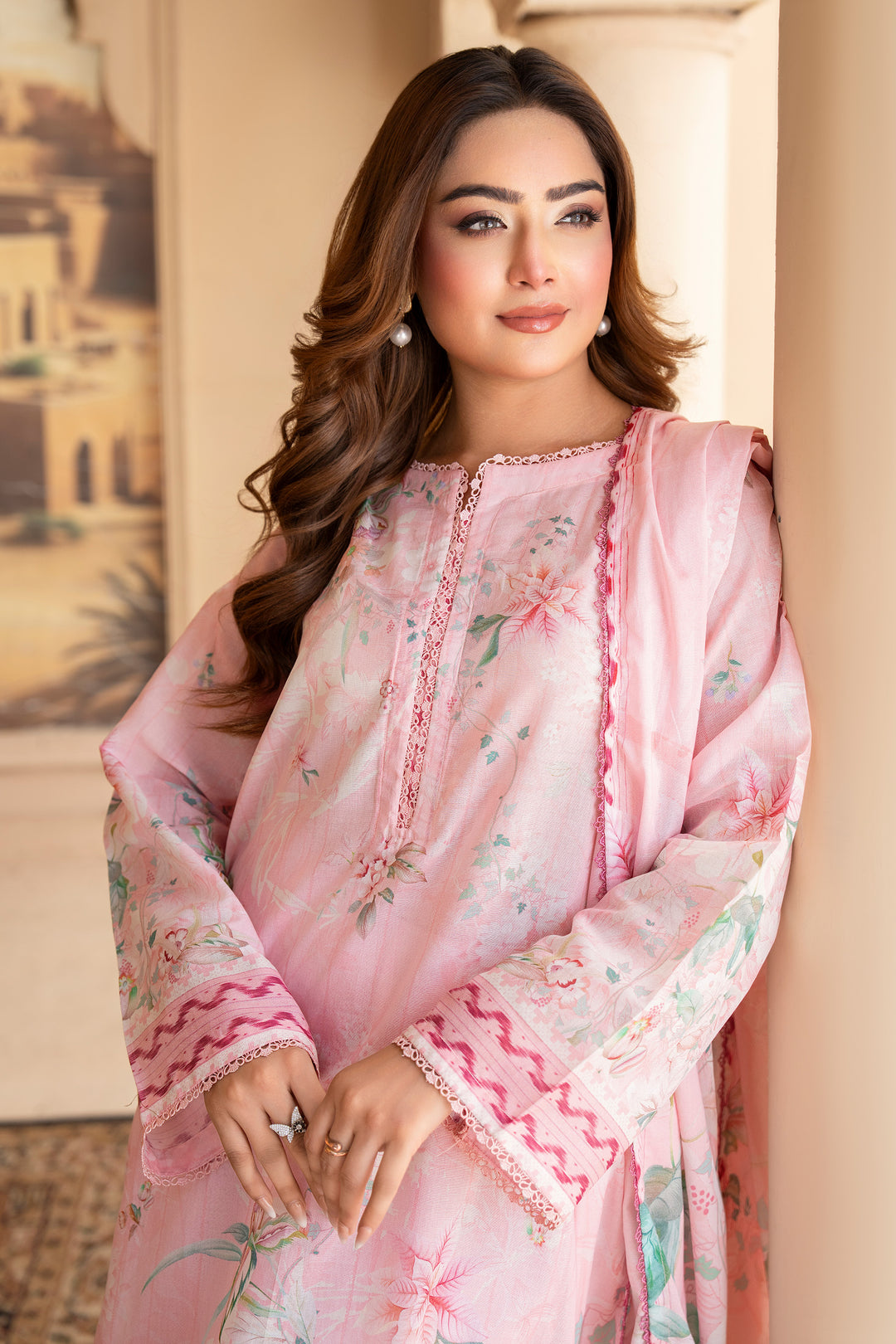 3 Pcs Unstitched Peach Lawn - SU25V19-S5 - JACQUARD CLOTHING