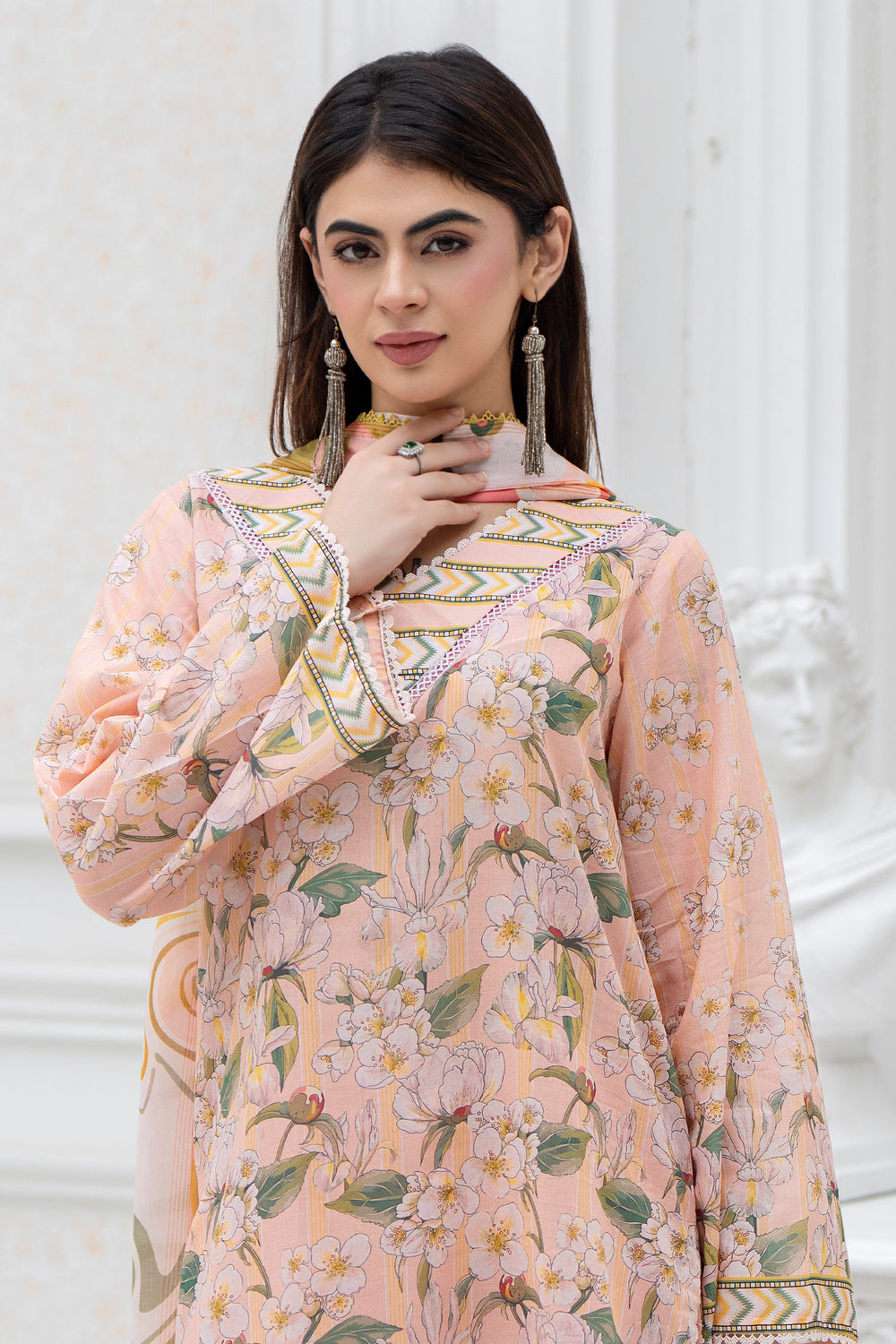 3 Pcs Unstitched Peach Lawn - SU25V28-S1 - JACQUARD CLOTHING