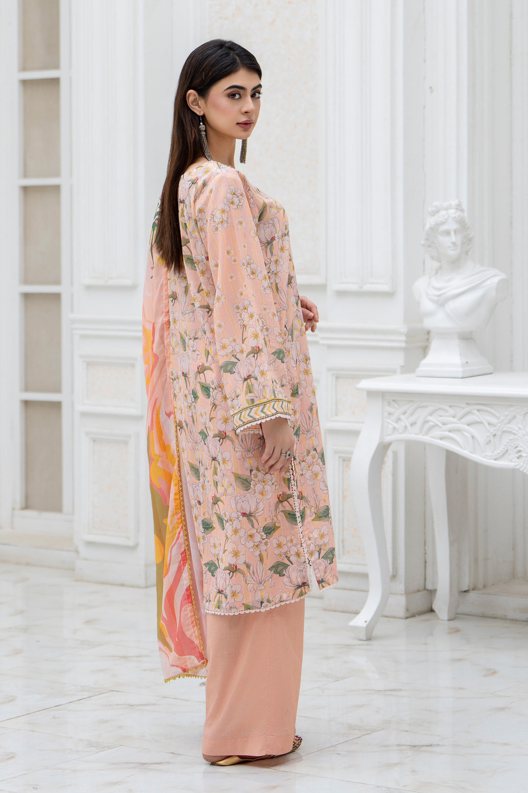 3 Pcs Unstitched Peach Lawn - SU25V28-S1 - JACQUARD CLOTHING
