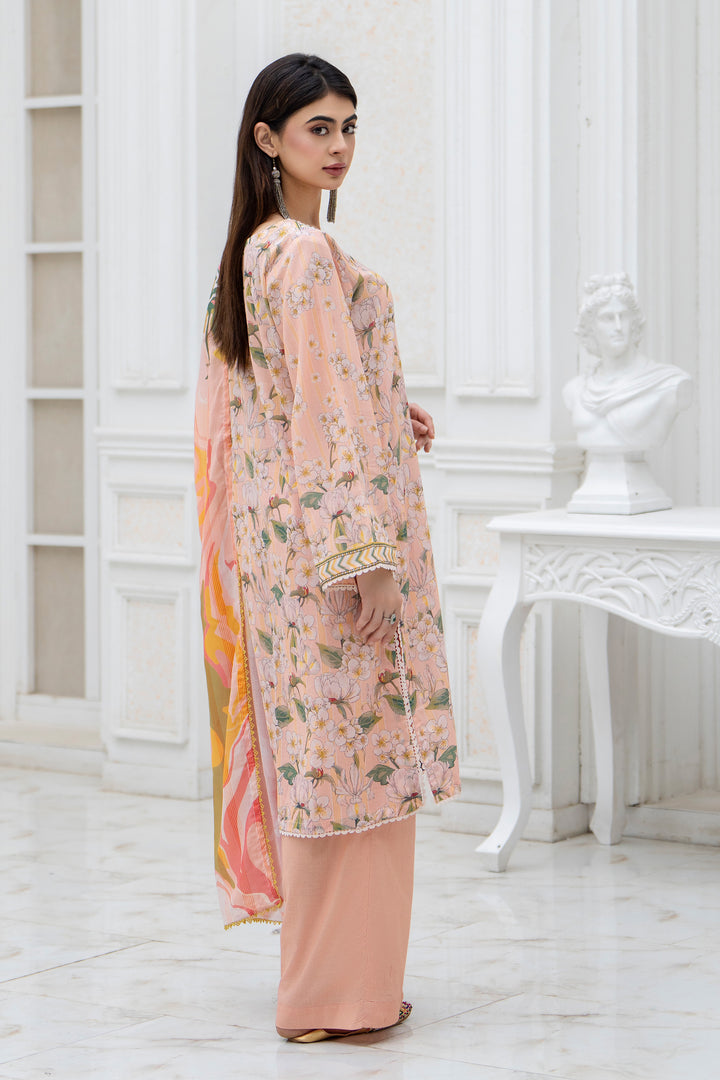 3 Pcs Unstitched Peach Lawn - SU25V28-S1 - JACQUARD CLOTHING