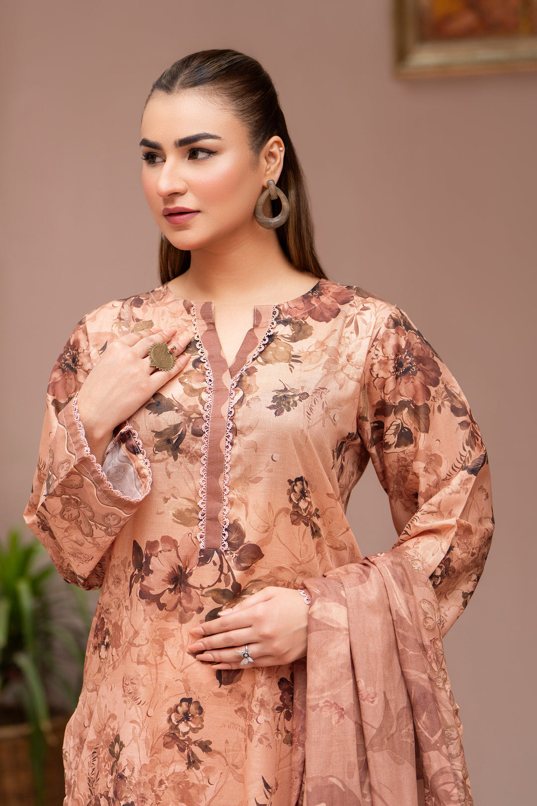 3 Pcs Unstitched Peach Lawn - SU25V23-S6 - JAQUARD CLOTHING