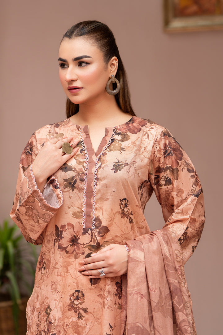 3 Pcs Unstitched Peach Lawn - SU25V23-S6 - JAQUARD CLOTHING