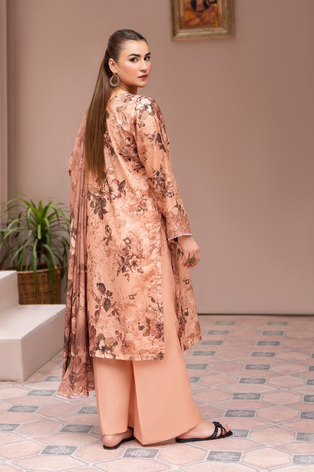3 Pcs Unstitched Peach Lawn - SU25V23-S6 - JAQUARD CLOTHING