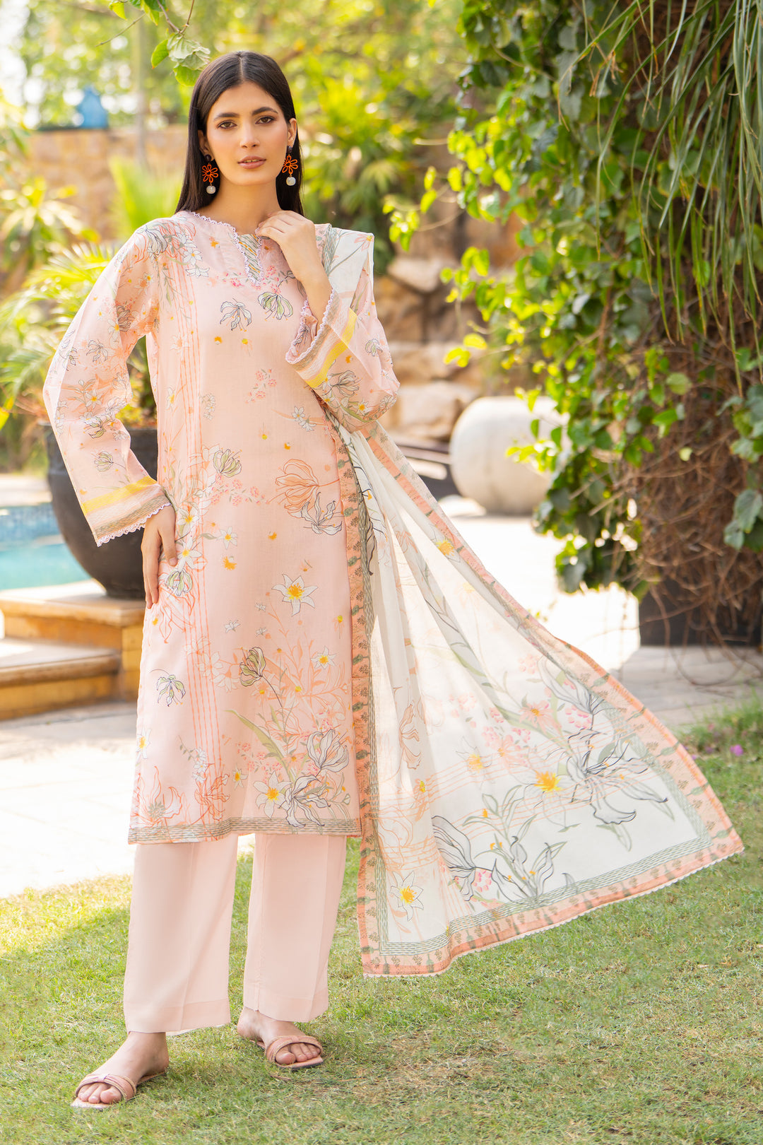 3 Pcs Unstitched Peach Lawn - SU25V17-S2 - JACQUARD CLOTHING