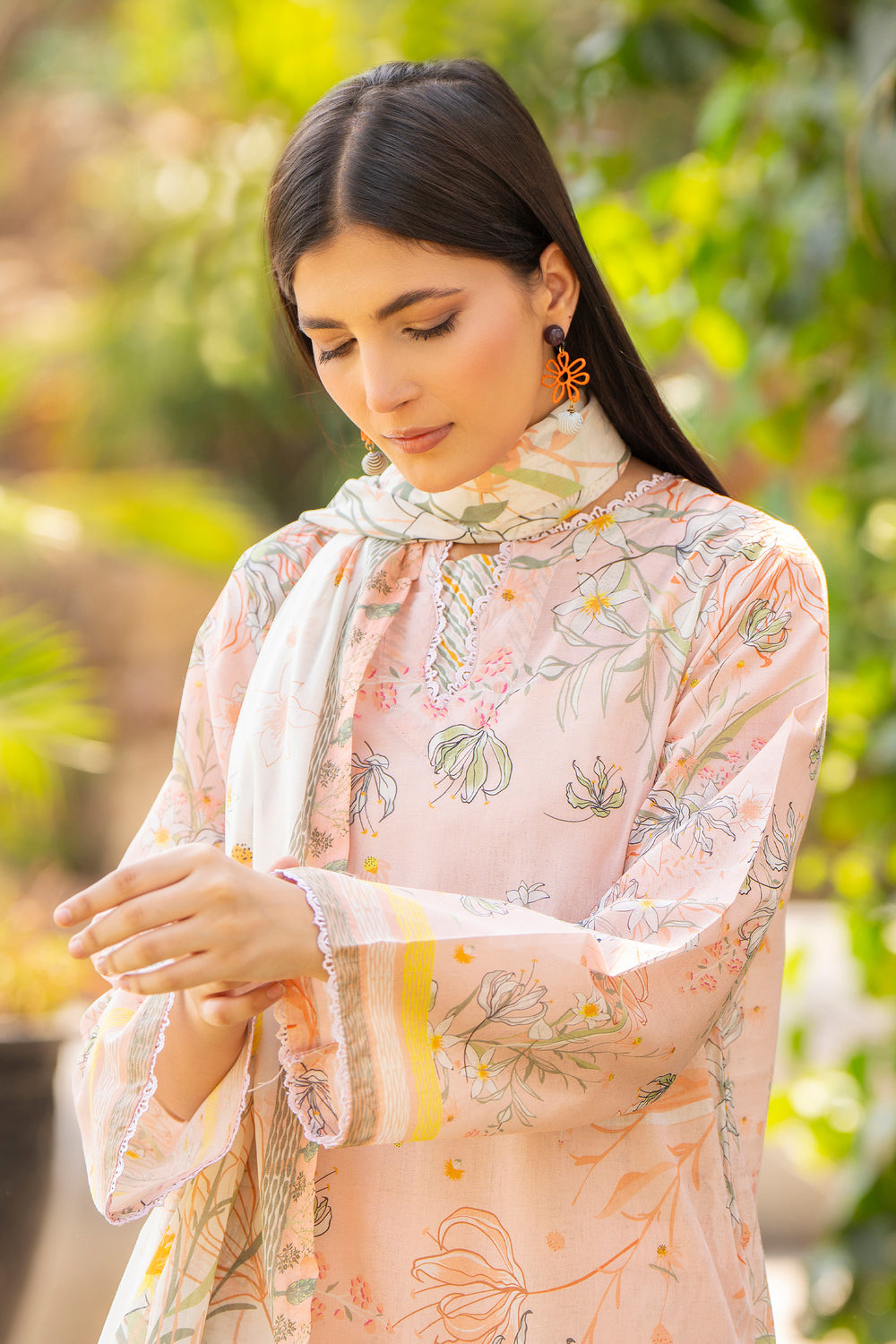 3 Pcs Unstitched Peach Lawn - SU25V17-S2 - JACQUARD CLOTHING