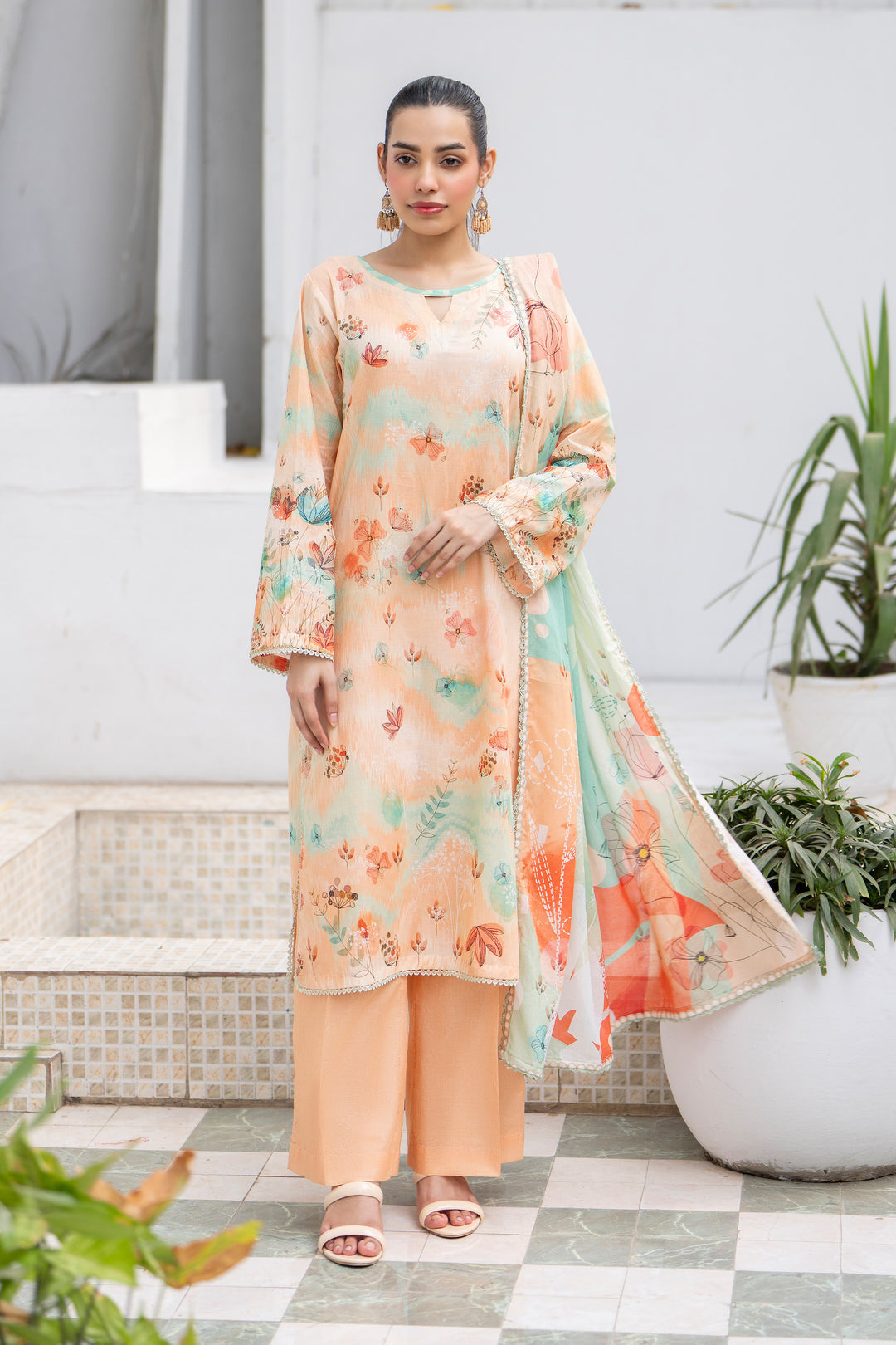 3 Pcs Unstitched Peach Premium Lawn - SU25V31-S6 - JACQUARD CLOTHING
