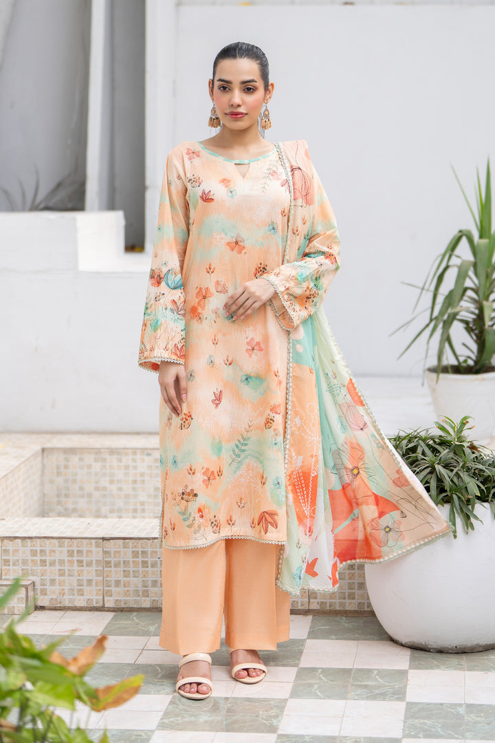 3 Pcs Unstitched Peach Premium Lawn - SU25V31-S6 - JACQUARD CLOTHING