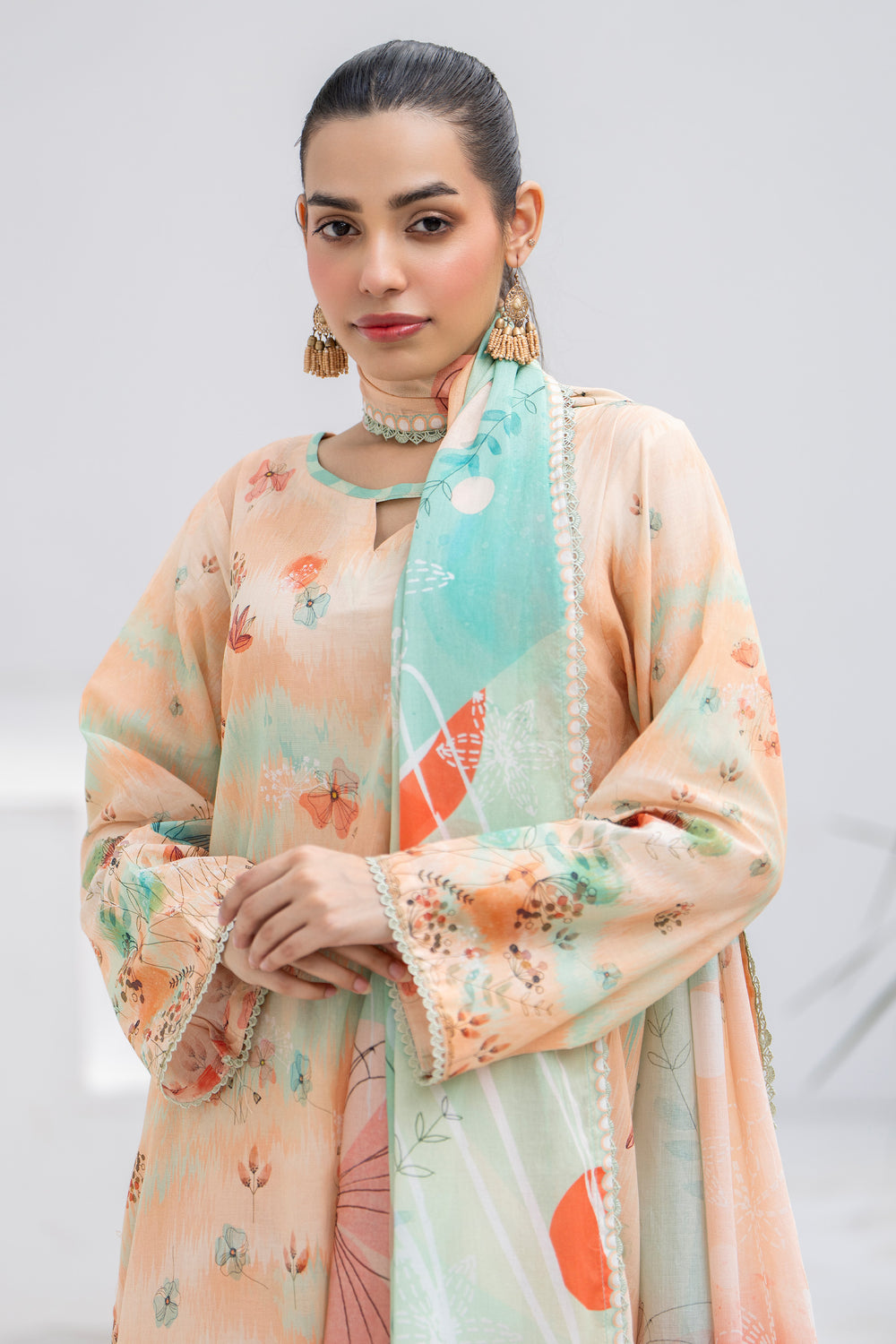3 Pcs Unstitched Peach Premium Lawn - SU25V31-S6 - JACQUARD CLOTHING
