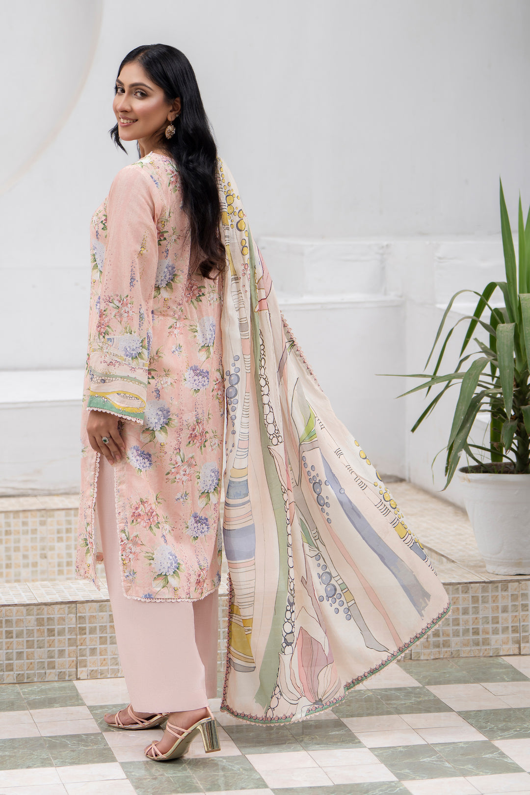 3 Pcs Unstitched Peach Premium Lawn - SU25V33-S10 - JACQUARD CLOTHING