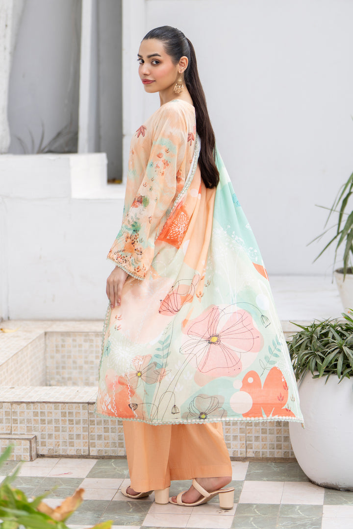 3 Pcs Unstitched Peach Premium Lawn - SU25V31-S6 - JACQUARD CLOTHING
