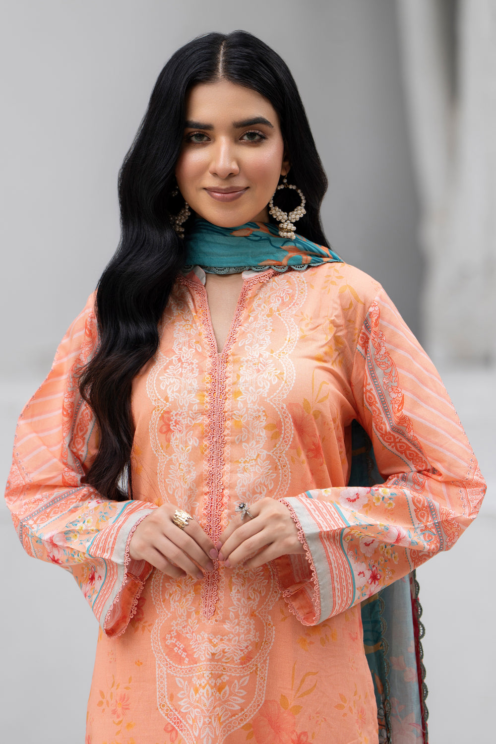3 Pcs Unstitched Peach Premium Lawn - SU25V32-S4 - JACQUARD CLOTHING