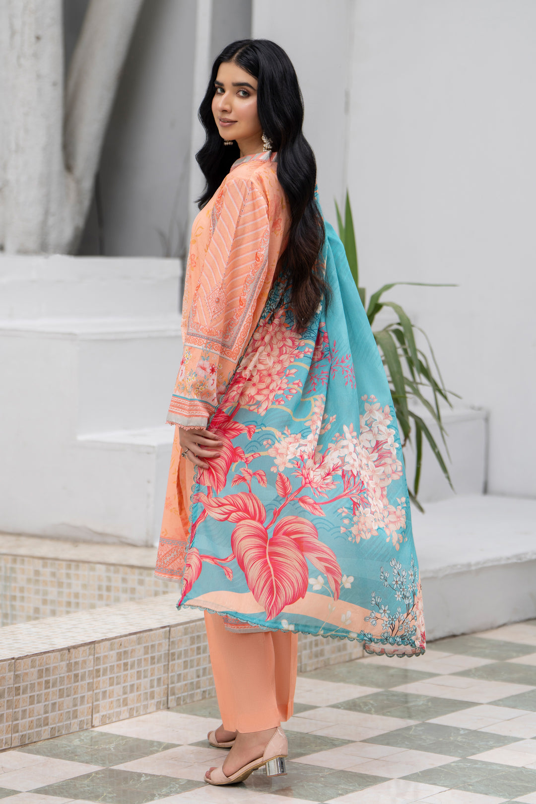 3 Pcs Unstitched Peach Premium Lawn - SU25V32-S4 - JACQUARD CLOTHING
