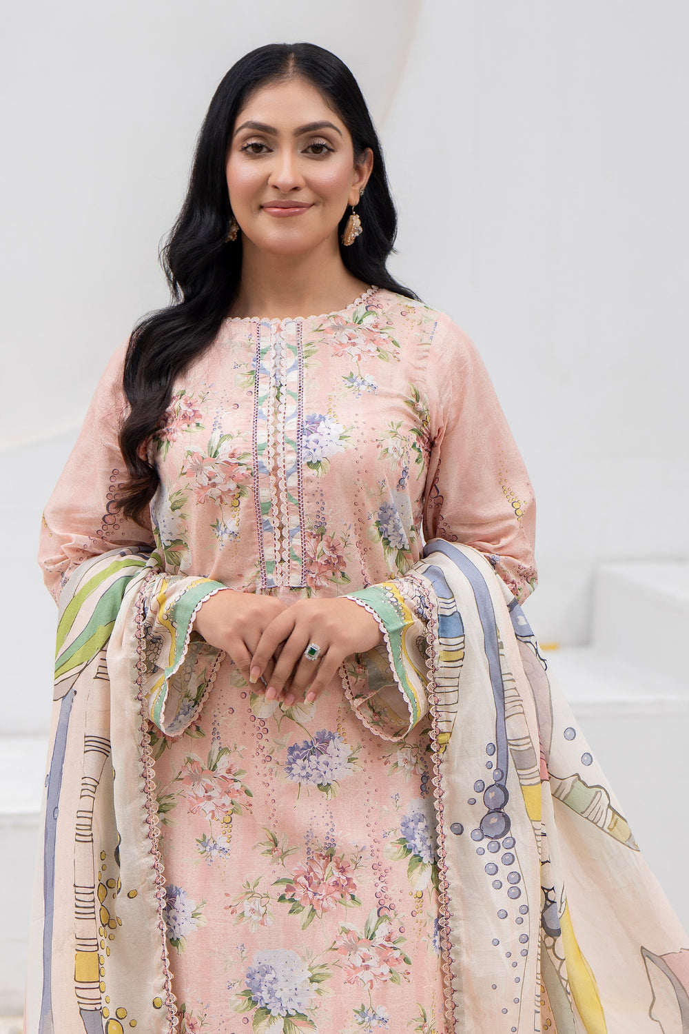 3 Pcs Unstitched Peach Premium Lawn - SU25V33-S10 - JACQUARD CLOTHING