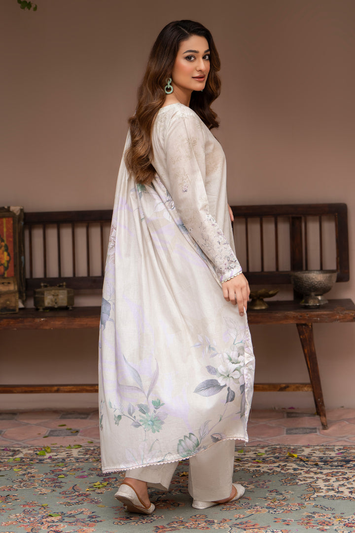 3 Pcs Unstitched Pearl White Lawn - SU25V24-S2 - JACQUARD CLOTHING