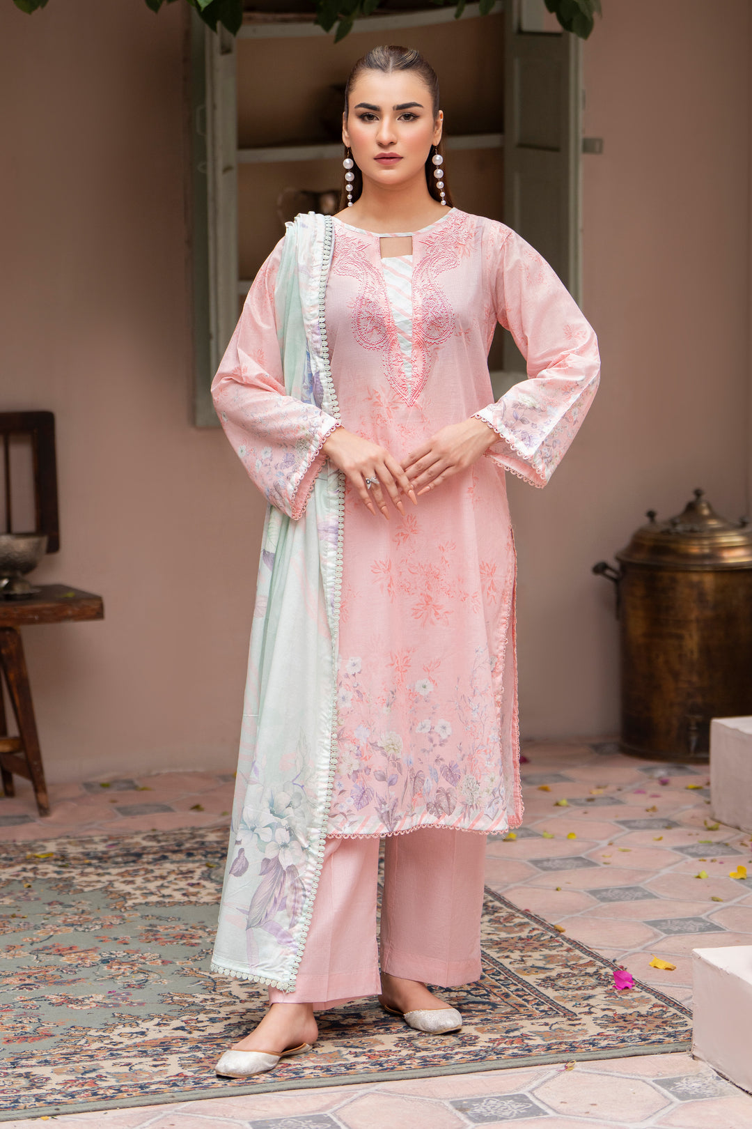 3 Pcs Unstitched Pink Lawn - SU25V22-S2 - JAQUARD CLOTHING
