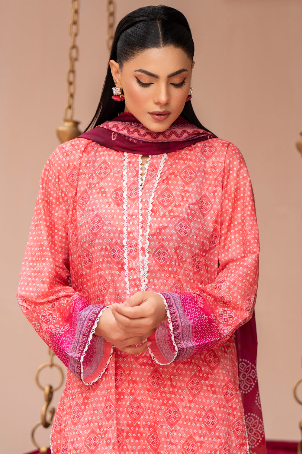 3 Pcs Unstitched Pink Lawn - SU25V23-S5 - JAQUARD CLOTHING