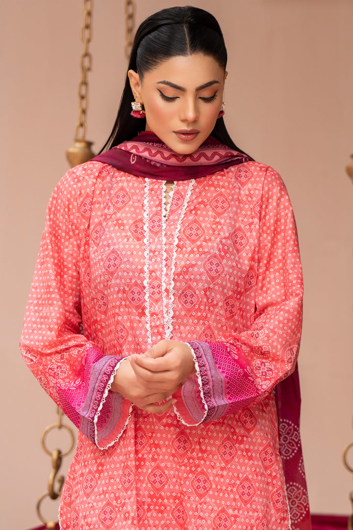 3 Pcs Unstitched Pink Lawn - SU25V23-S5 - JAQUARD CLOTHING