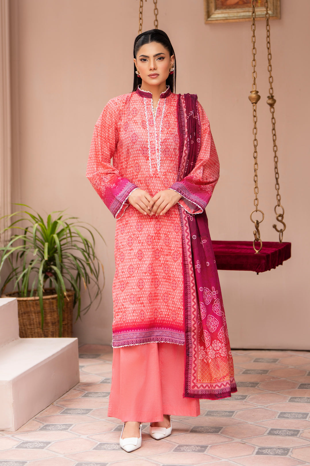 3 Pcs Unstitched Pink Lawn - SU25V23-S5 - JAQUARD CLOTHING