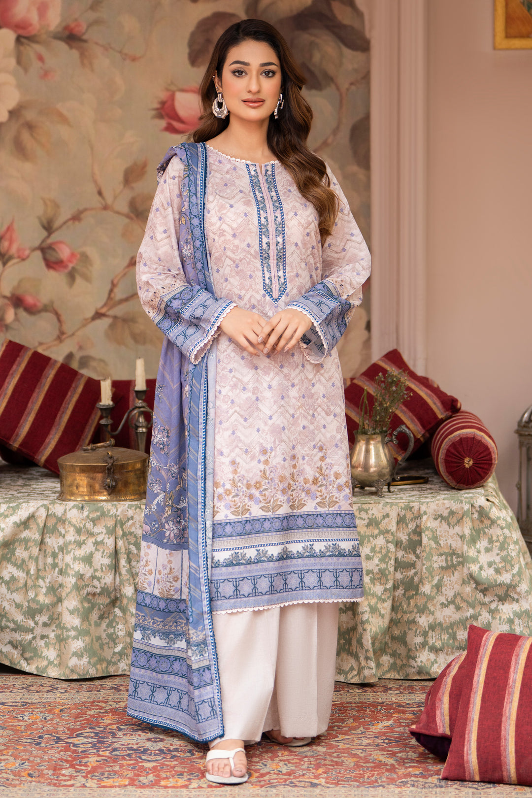 3 Pcs Unstitched Pink Lawn - SU25V23-S1 - JAQUARD CLOTHING