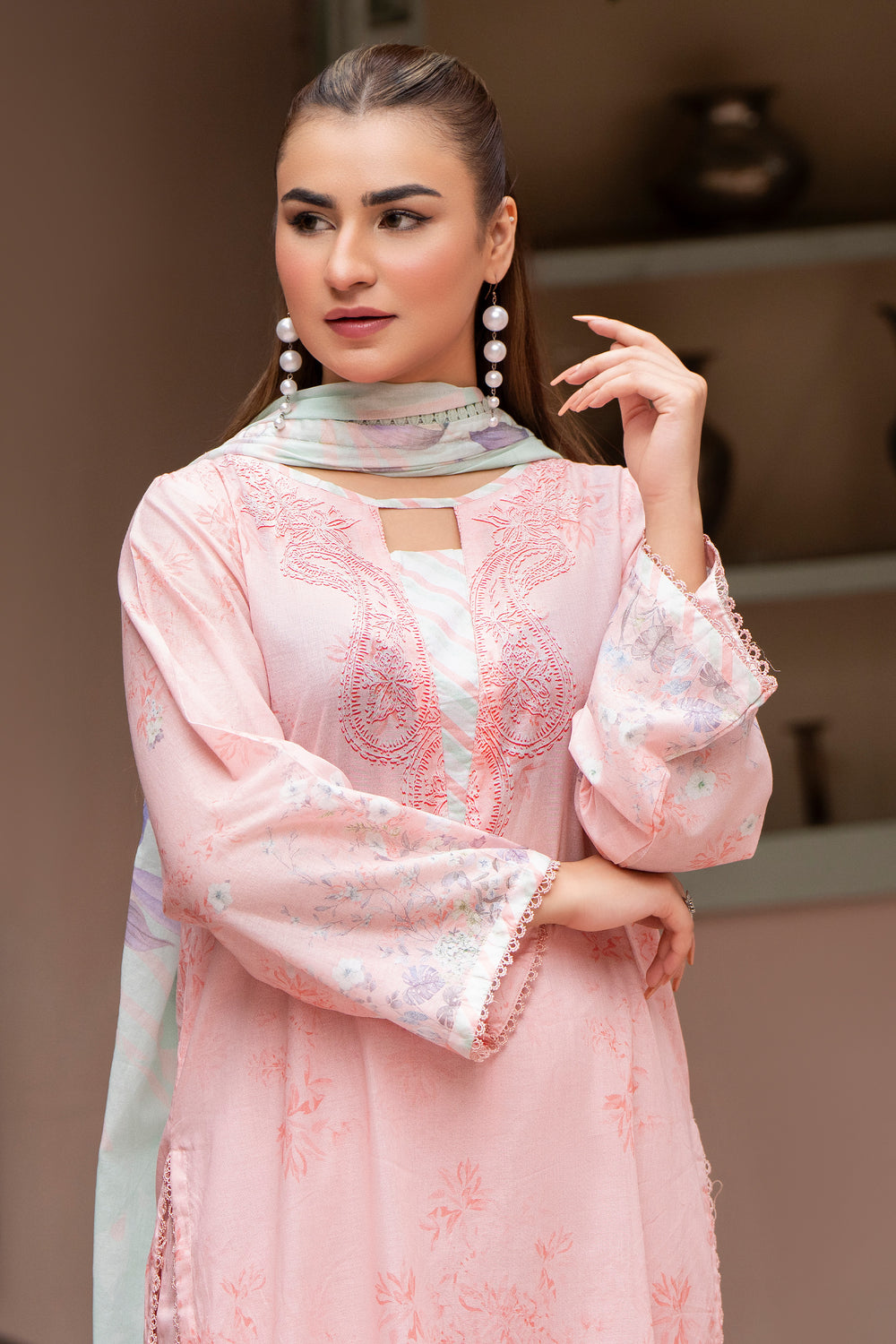 3 Pcs Unstitched Pink Lawn - SU25V22-S2 - JAQUARD CLOTHING