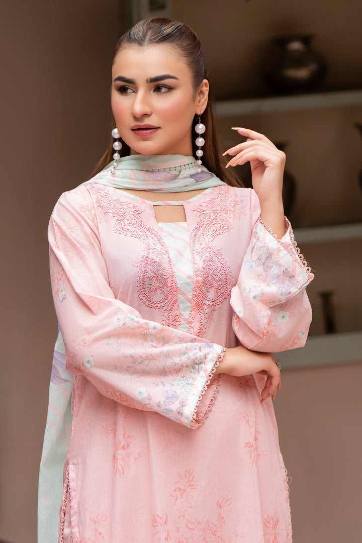 3 Pcs Unstitched Pink Lawn - SU25V22-S2 - JAQUARD CLOTHING