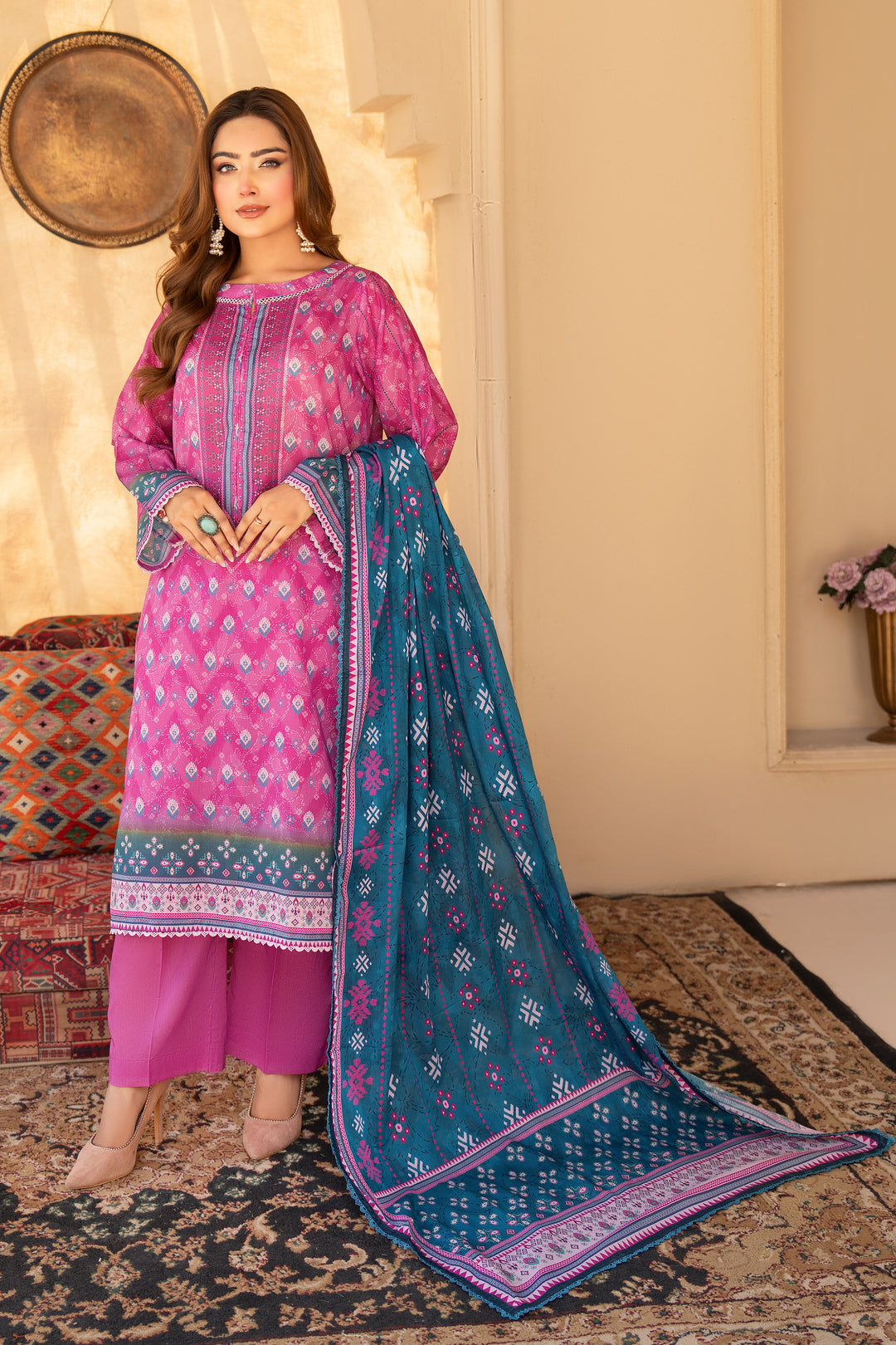 3 Pcs Unstitched Pink Lawn - SU25V19-S3 - JACQUARD CLOTHING