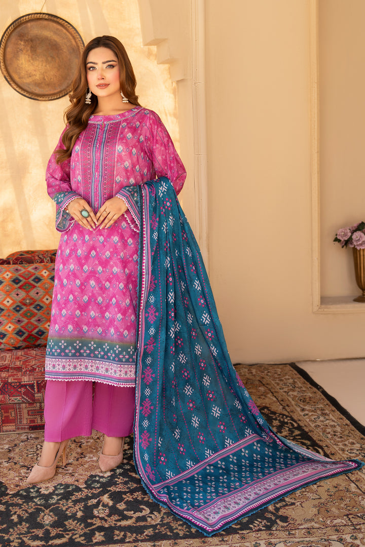 3 Pcs Unstitched Pink Lawn - SU25V19-S3 - JACQUARD CLOTHING