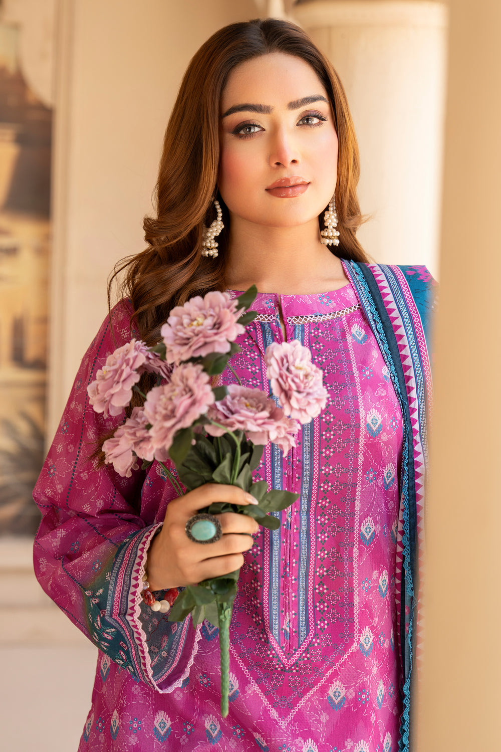 3 Pcs Unstitched Pink Lawn - SU25V19-S3 - JACQUARD CLOTHING