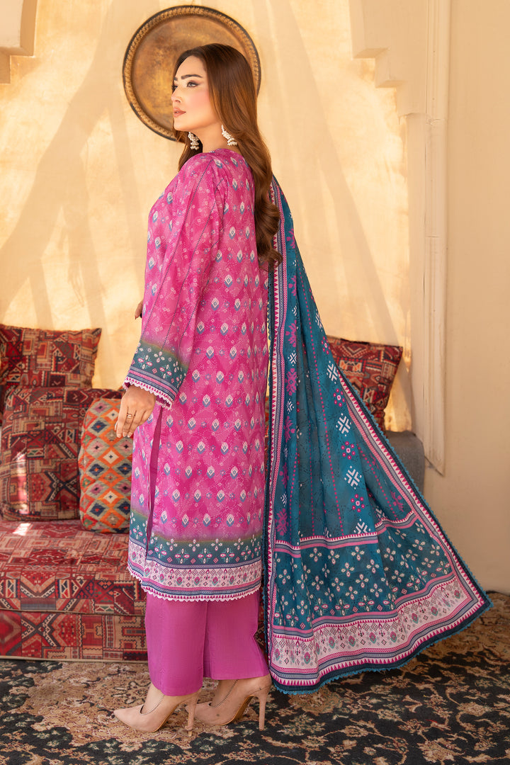 3 Pcs Unstitched Pink Lawn - SU25V19-S3 - JACQUARD CLOTHING