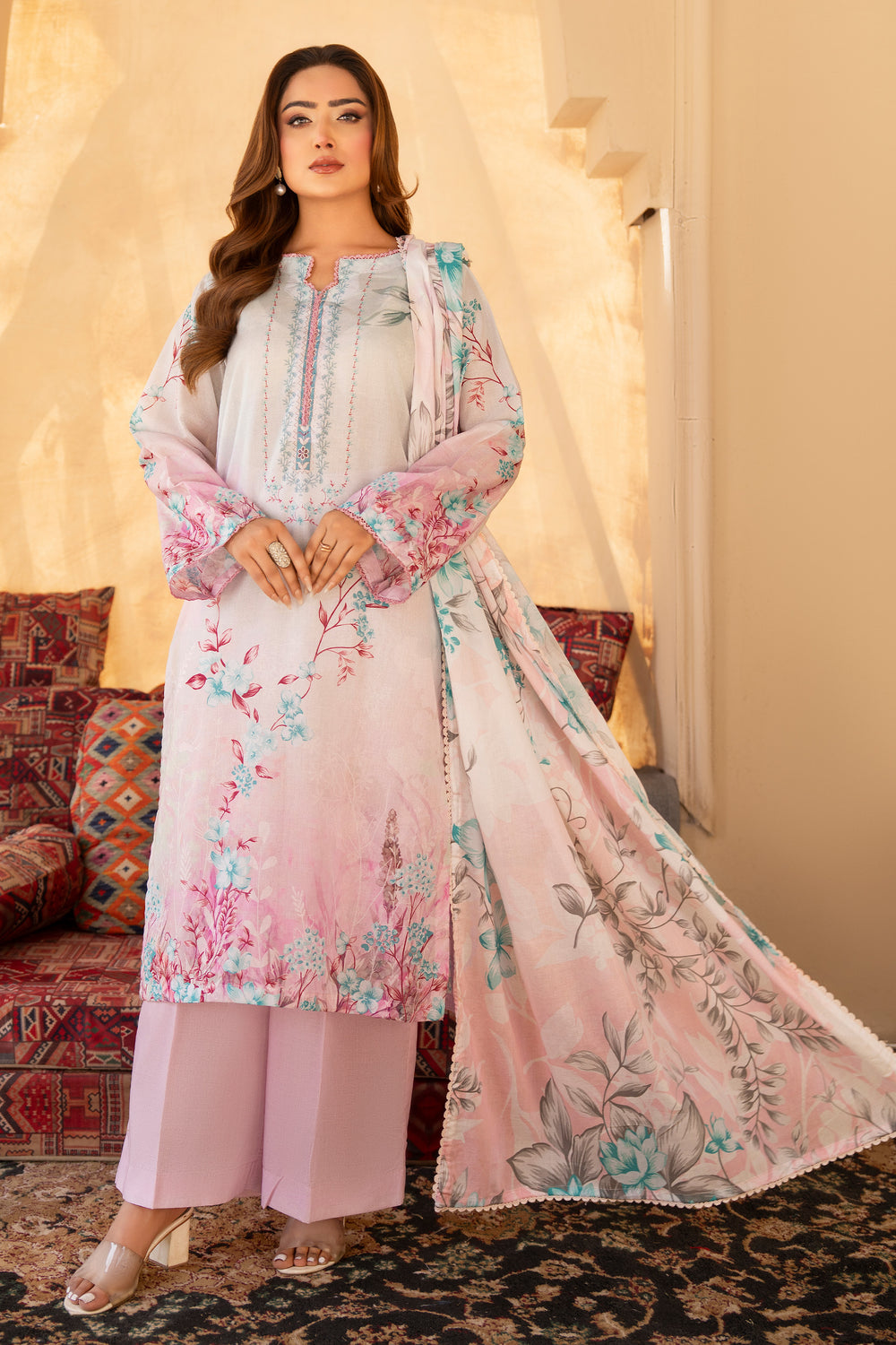 3 Pcs Unstitched Pink Lawn - SU25V19-S9 - JACQUARD CLOTHING