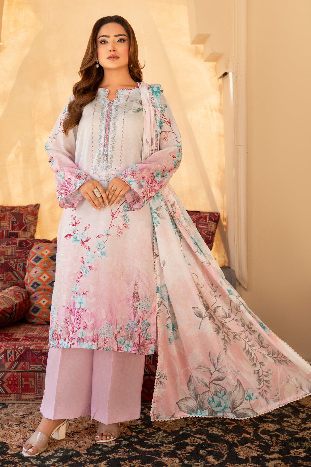 3 Pcs Unstitched Pink Lawn - SU25V19-S9 - JACQUARD CLOTHING