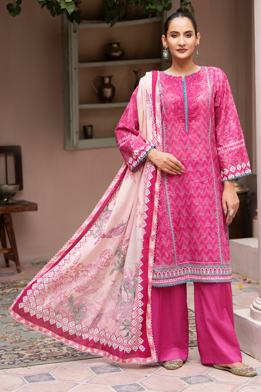 3 Pcs Unstitched Pink Lawn - SU25V24-S3 - JACQUARD CLOTHING