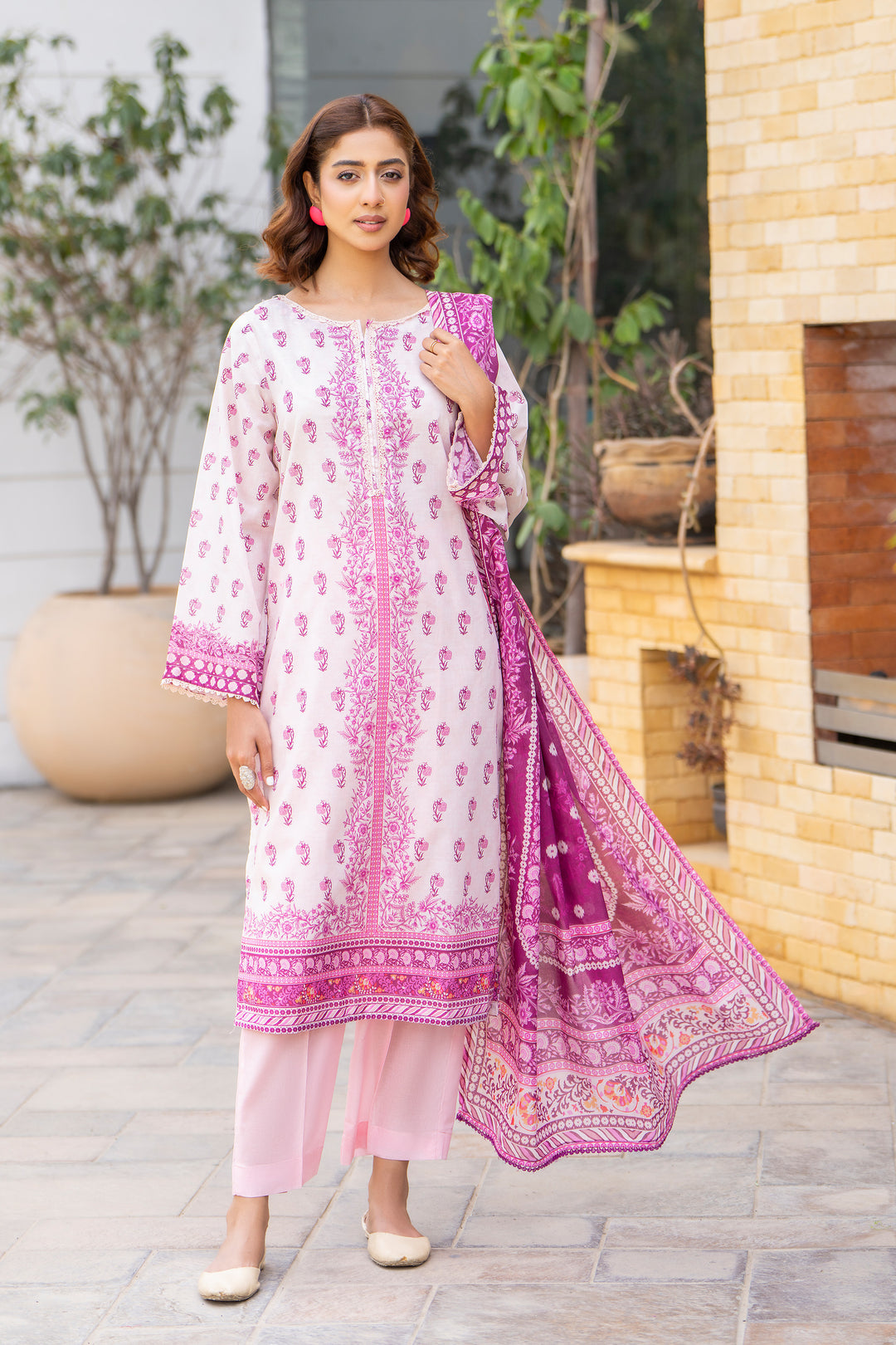 3 Pcs Unstitched Pink Lawn - SU25V16-S3 - JACQUARD CLOTHING
