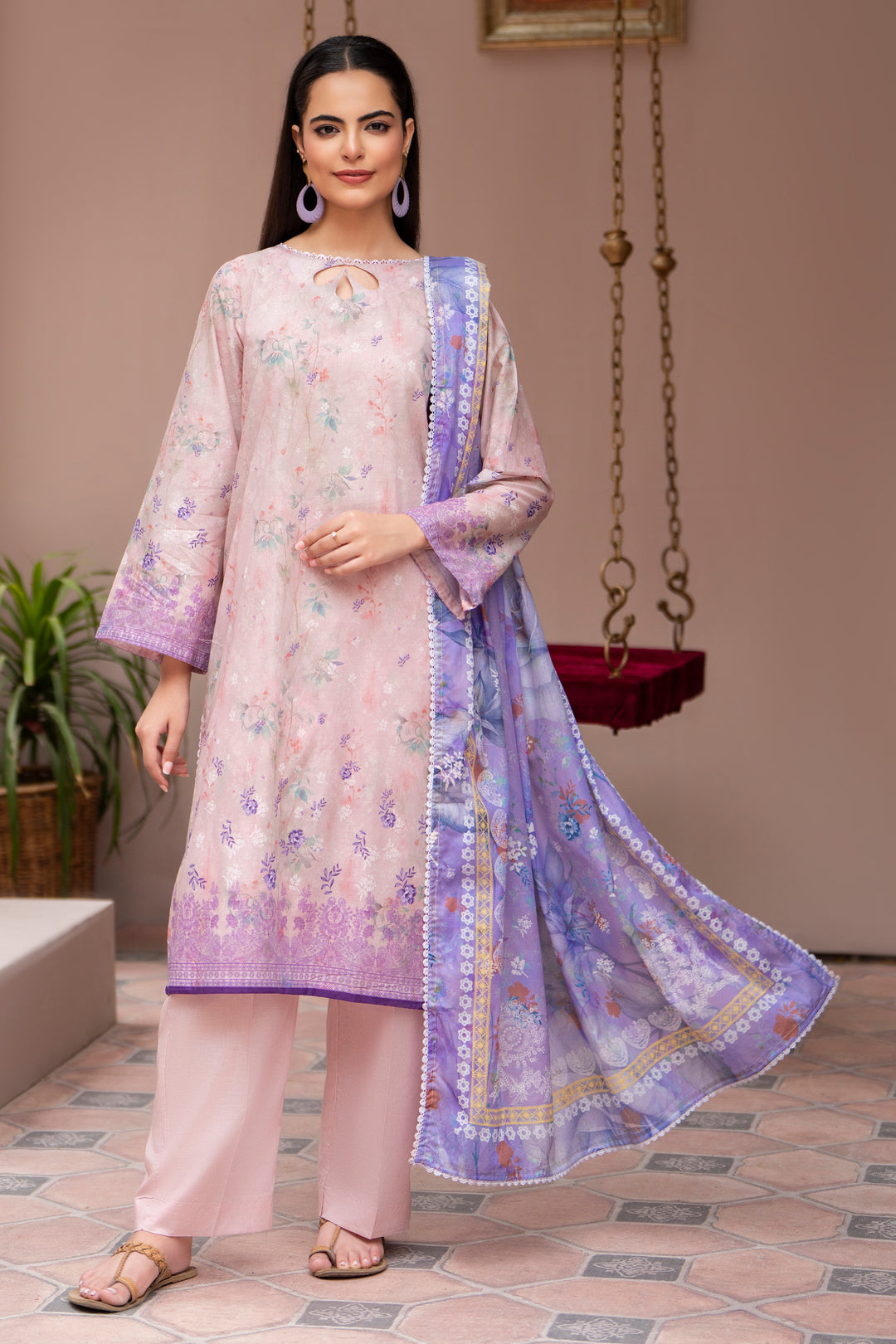 3 Pcs Unstitched Pink Lawn - SU25V24-S4 - JACQUARD CLOTHING
