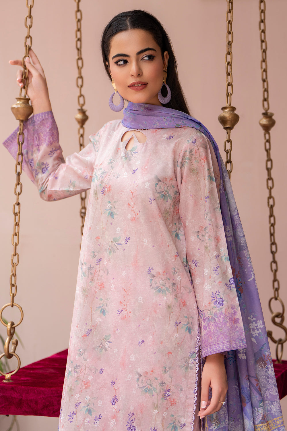 3 Pcs Unstitched Pink Lawn - SU25V24-S4 - JACQUARD CLOTHING