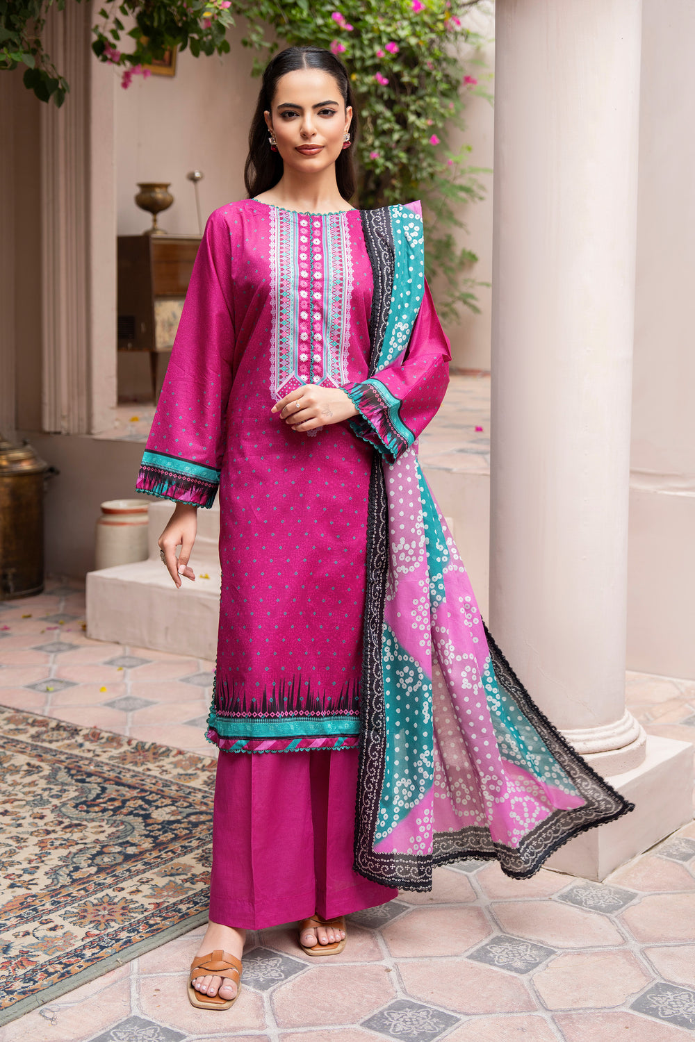 3 Pcs Unstitched Plum Lawn - SU25V23-S7 - JAQUARD CLOTHING