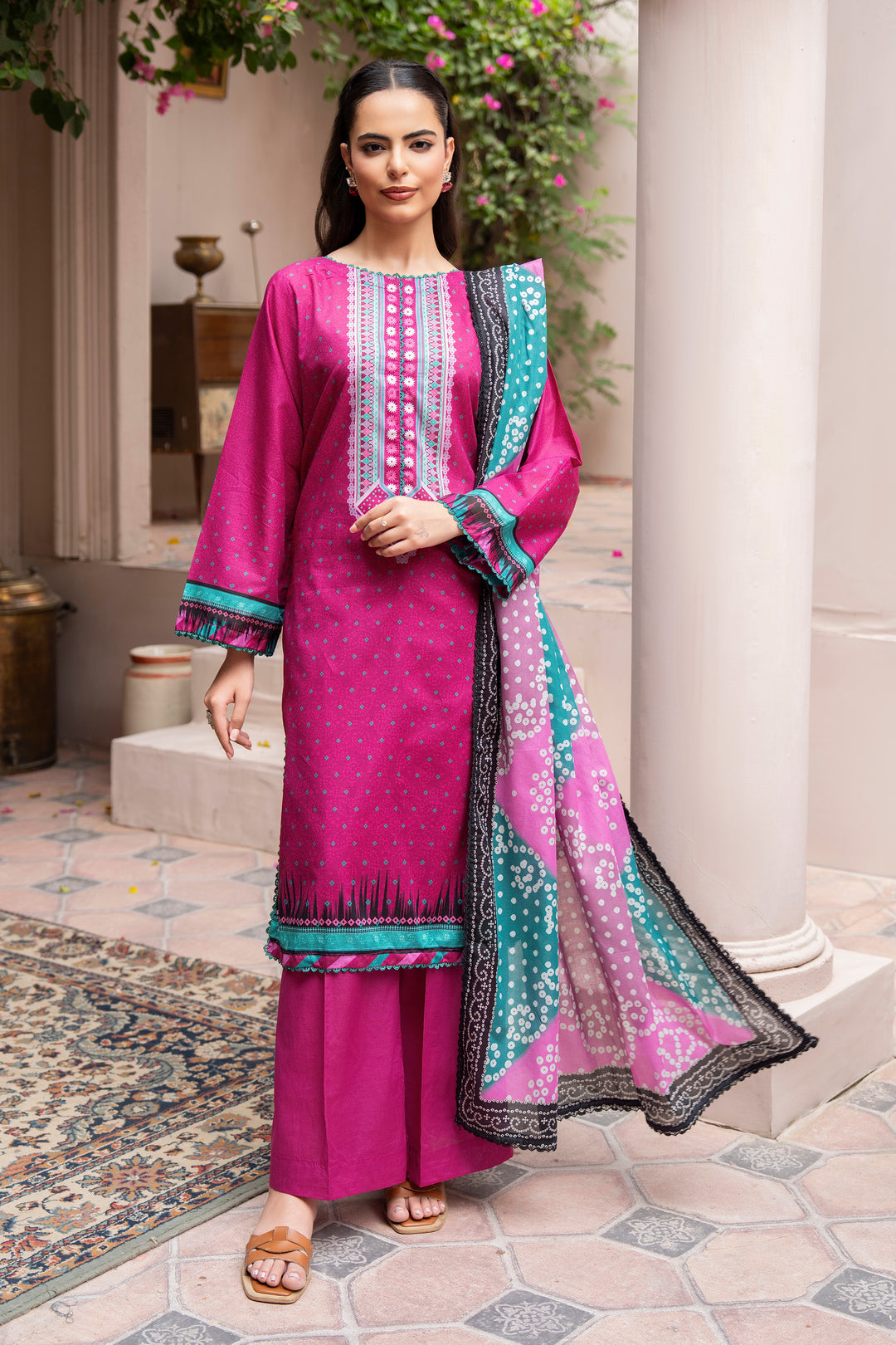 3 Pcs Unstitched Plum Lawn - SU25V23-S7 - JAQUARD CLOTHING