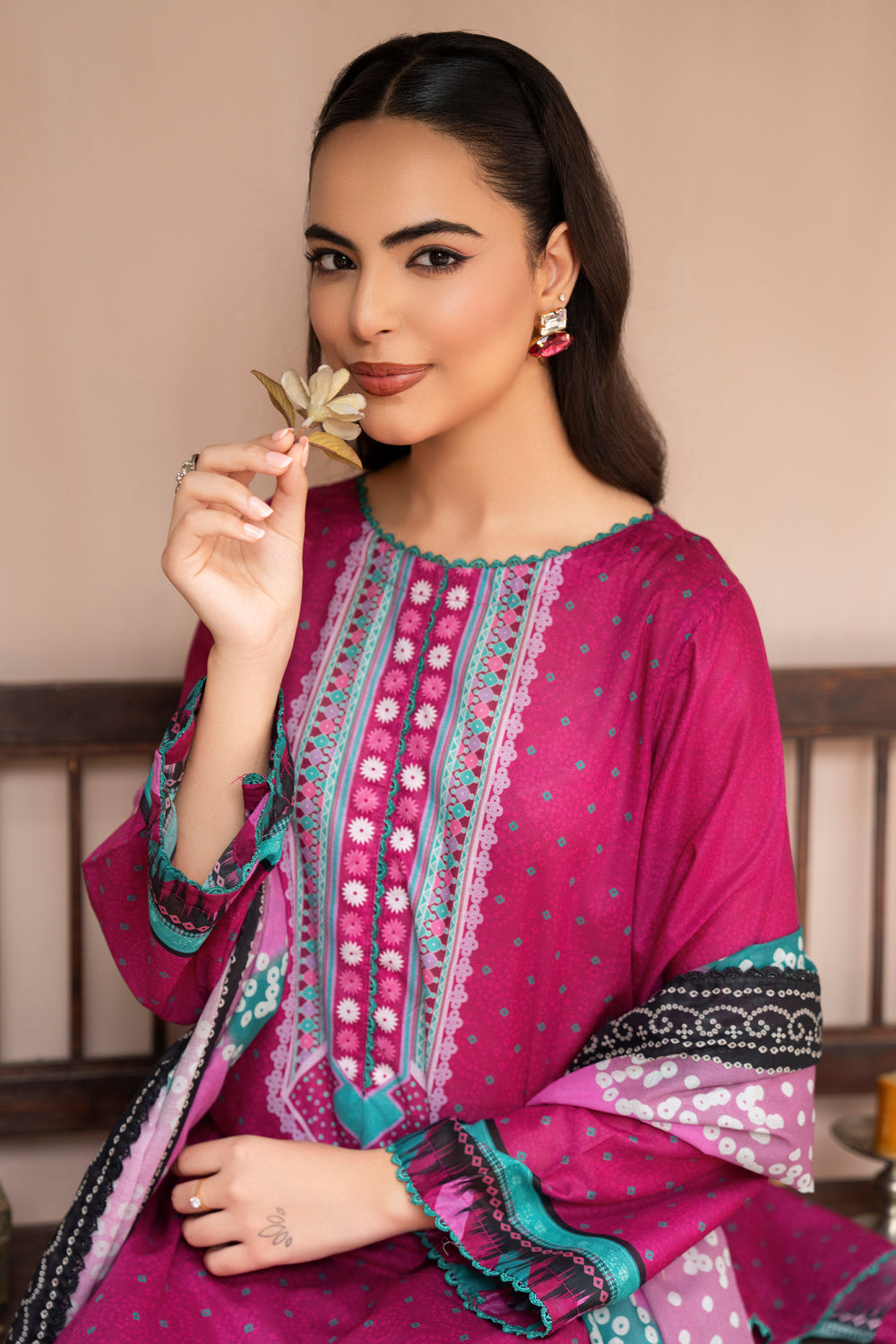 3 Pcs Unstitched Plum Lawn - SU25V23-S7 - JAQUARD CLOTHING
