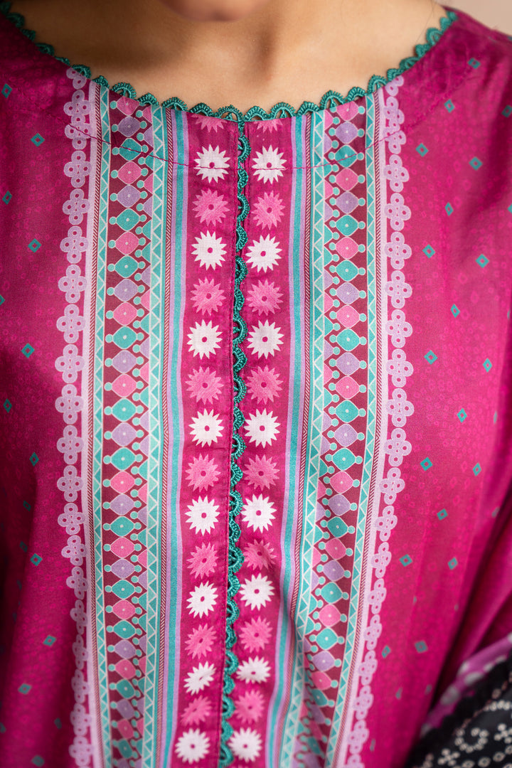 3 Pcs Unstitched Plum Lawn - SU25V23-S7 - JAQUARD CLOTHING