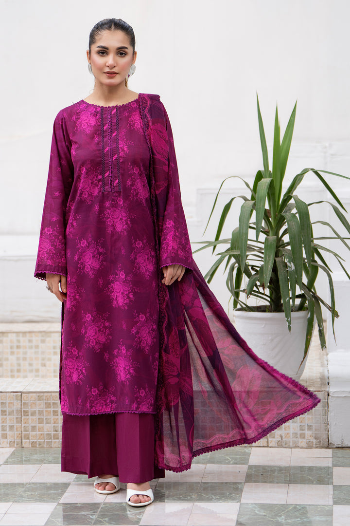 3 Pcs Unstitched Plum Lawn - SU25V31-S10 - JACQUARD CLOTHING