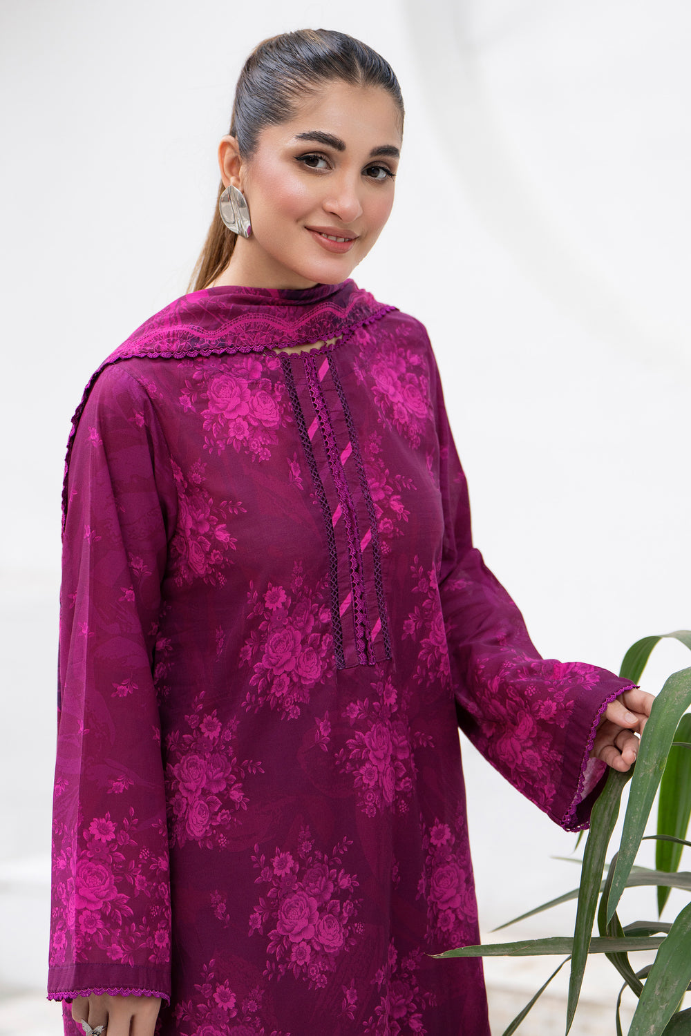 3 Pcs Unstitched Plum Lawn - SU25V31-S10 - JACQUARD CLOTHING