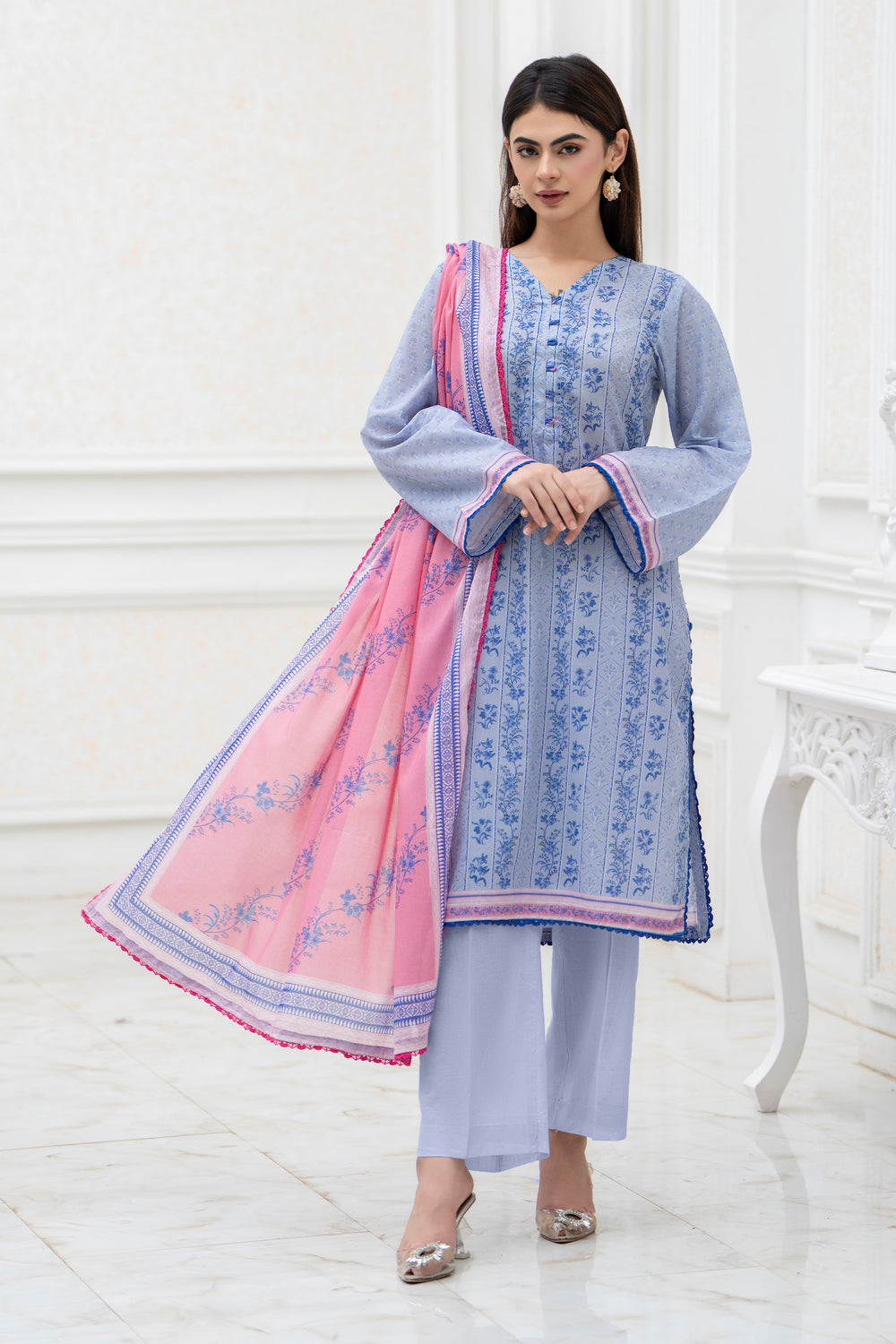 3 Pcs Unstitched Purple Lawn - SU25V28-S5 - JACQUARD CLOTHING
