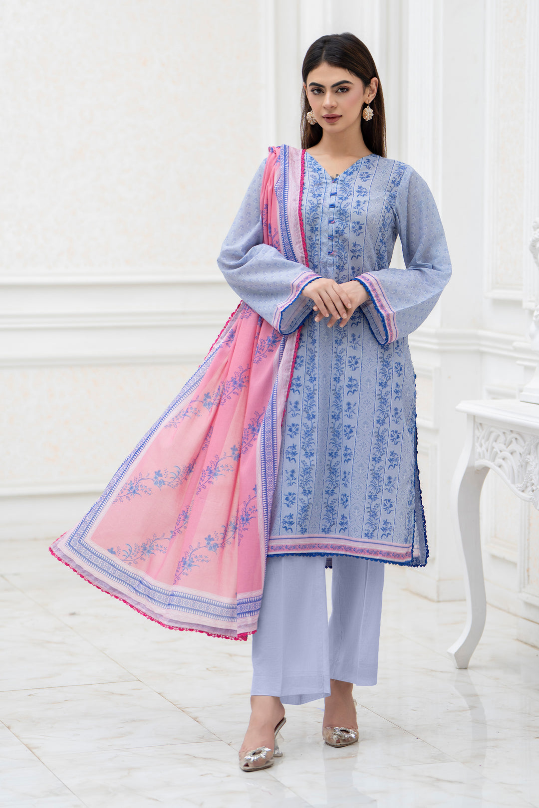 3 Pcs Unstitched Purple Lawn - SU25V28-S5 - JACQUARD CLOTHING