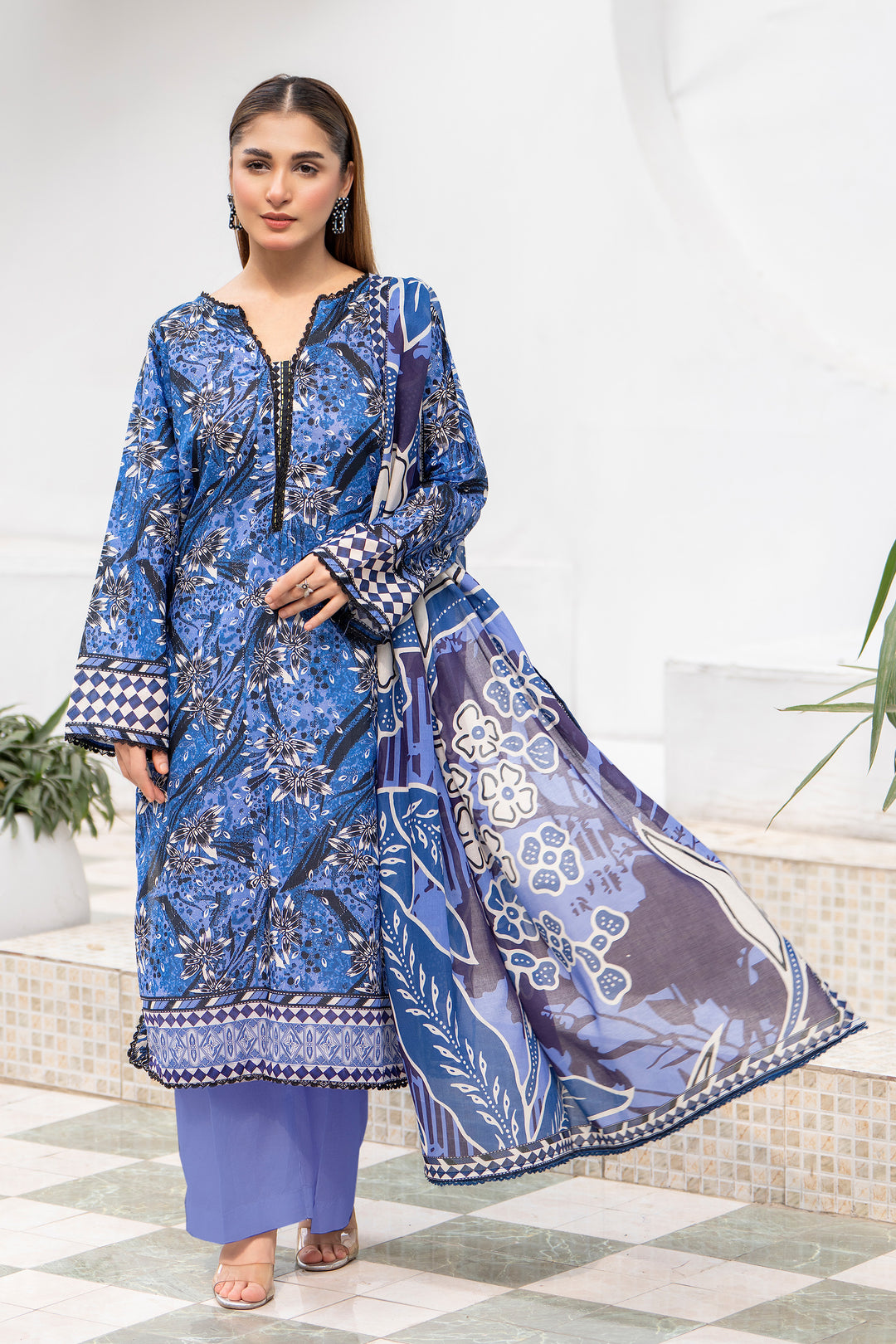 3 Pcs Unstitched Purple Premium Lawn - SU25V32-S8 - JACQUARD CLOTHING
