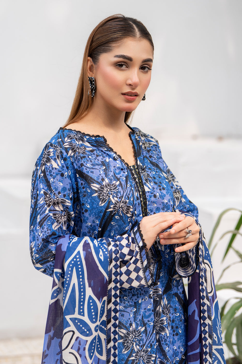 3 Pcs Unstitched Purple Premium Lawn - SU25V32-S8 - JACQUARD CLOTHING