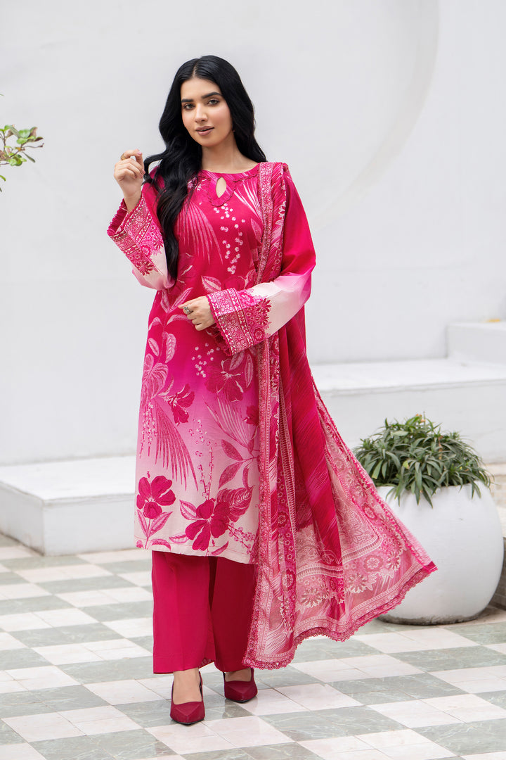 3 Pcs Unstitched Raspberry Lawn - SU25V29-S10 - JACQUARD CLOTHING