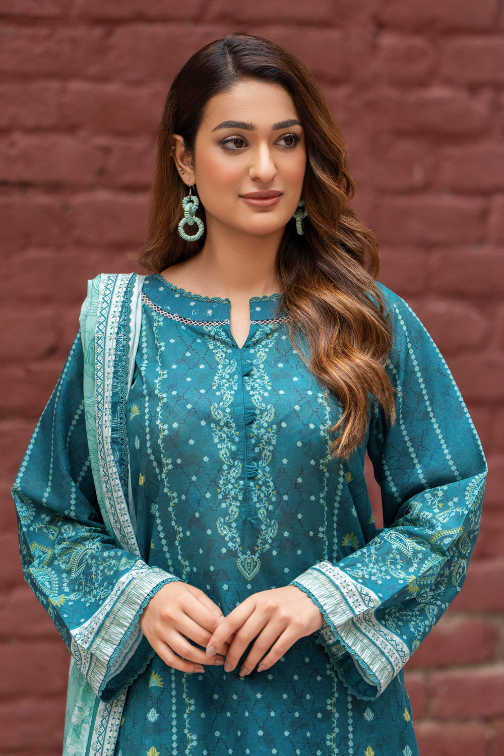 3 Pcs Unstitched Sea Green Lawn - SU25V23-S2 - JAQUARD CLOTHING
