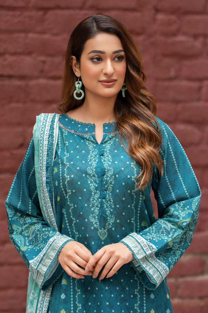 3 Pcs Unstitched Sea Green Lawn - SU25V23-S2 - JAQUARD CLOTHING